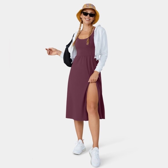HALARA Dresses & Skirts - NWT HALARA Backless Cut Out Pocket Split Hem women’s Midi Dress small exercise